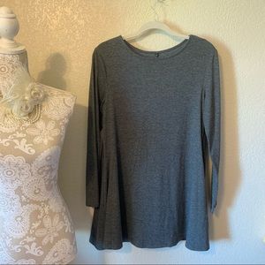 Grey Long Sleeve Knit Shift Dress